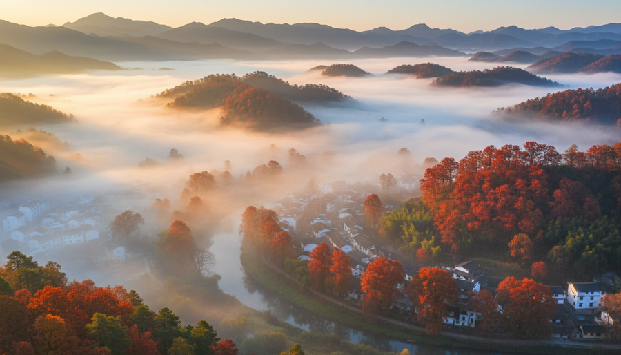 石城晨霧紅楓奇景