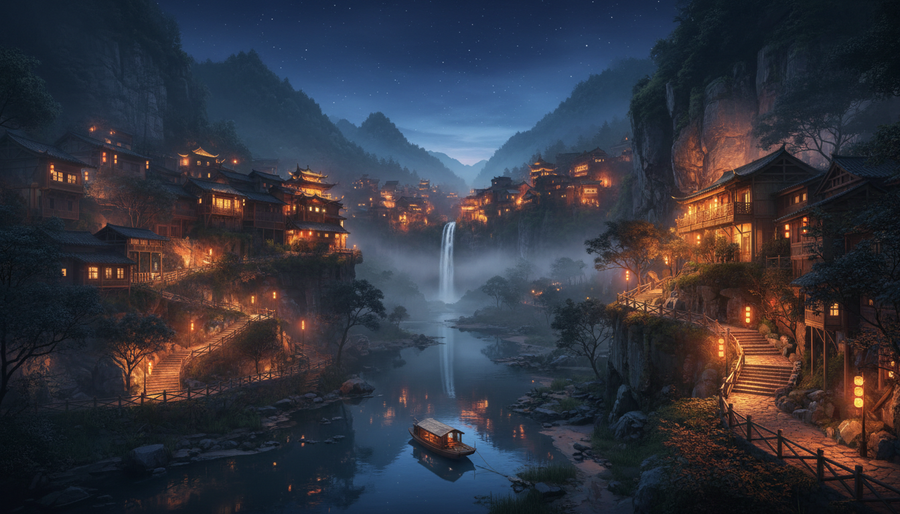 望仙谷懸崖仙境夜景